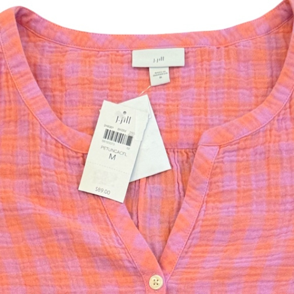 J. Jill Cotton Gauze Smocked 3/4 Sleeve Top NWT Size M - Picture 6 of 8